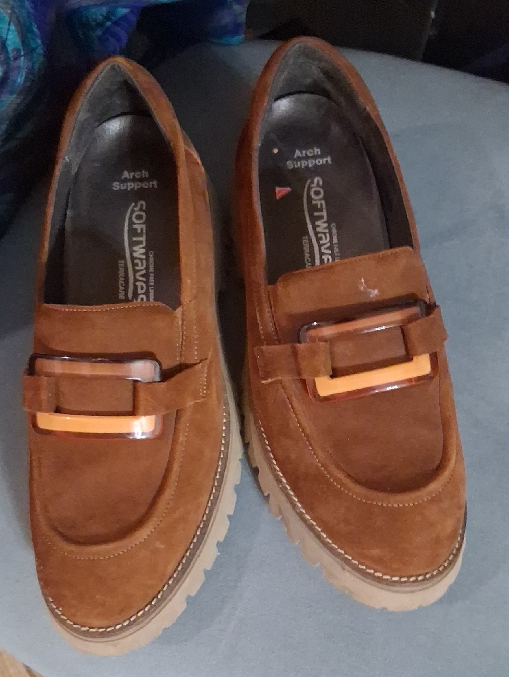 Softwaves Loafers Platform Arch Support Suede Brown Size 42